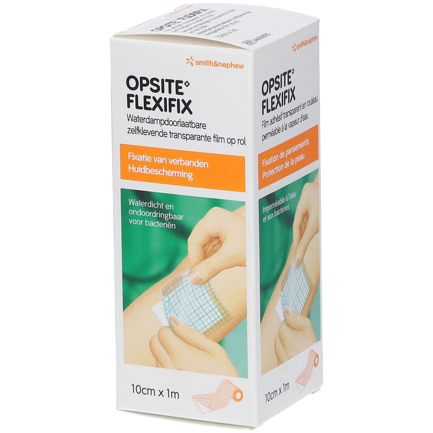 Emballage Opsite Flexifix. Film, 10cm x 1m. Application sur la peau. Imperméable à l'eau et aux bactéries.