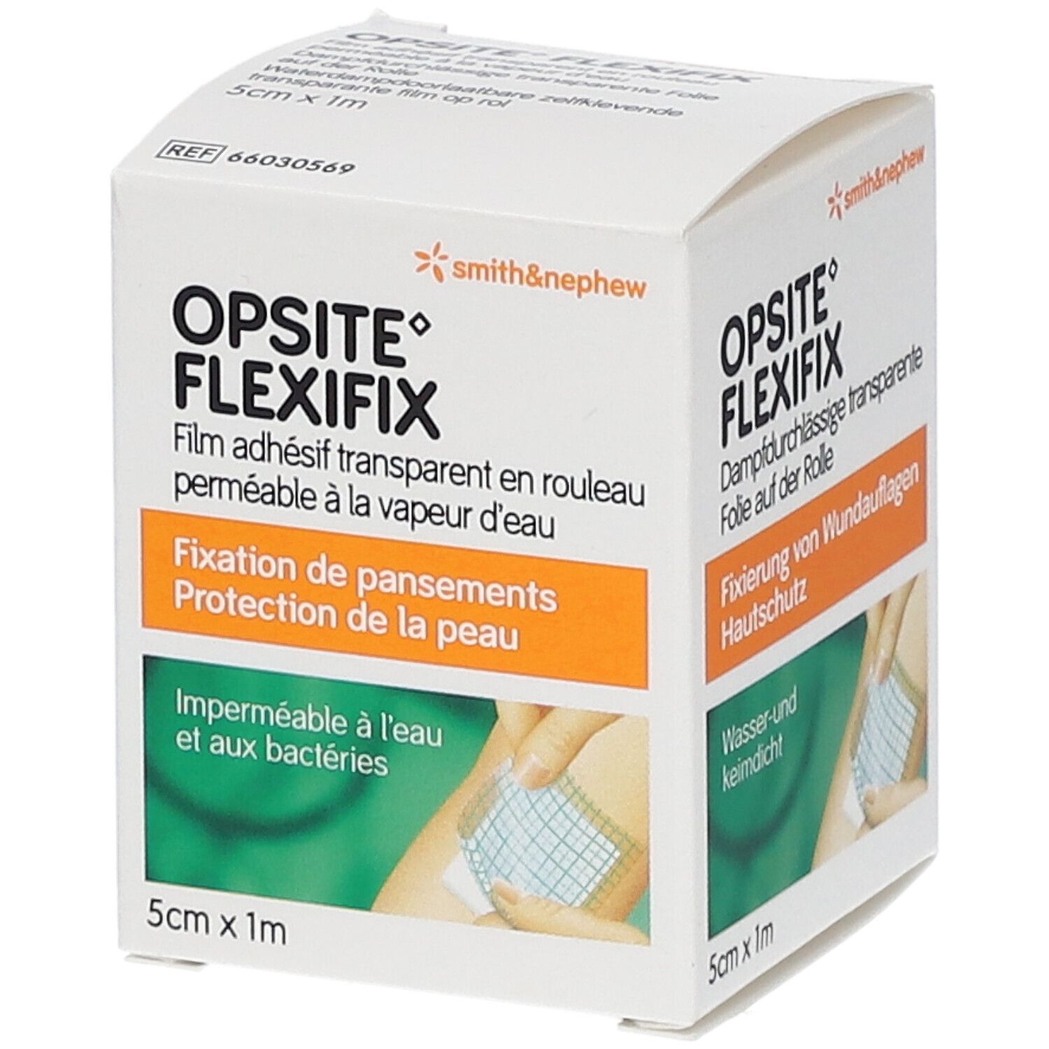 Opsite Flexifix, transparante film op rol. 5cm x 1m. Fixatie van verbanden. Huidbescherming. Waterdicht en ondoordringbaar voor bacteriën.