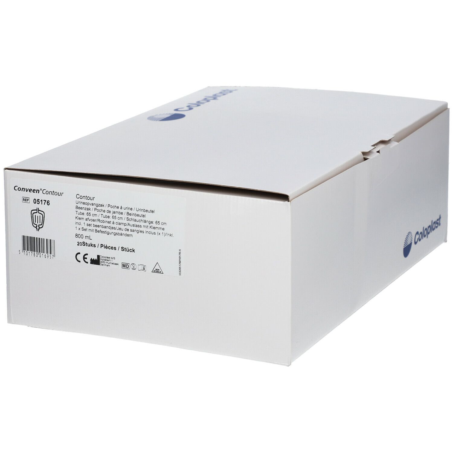 Boîte blanche Coloplast. Informations sur le produit et logo. Emballage fermé.