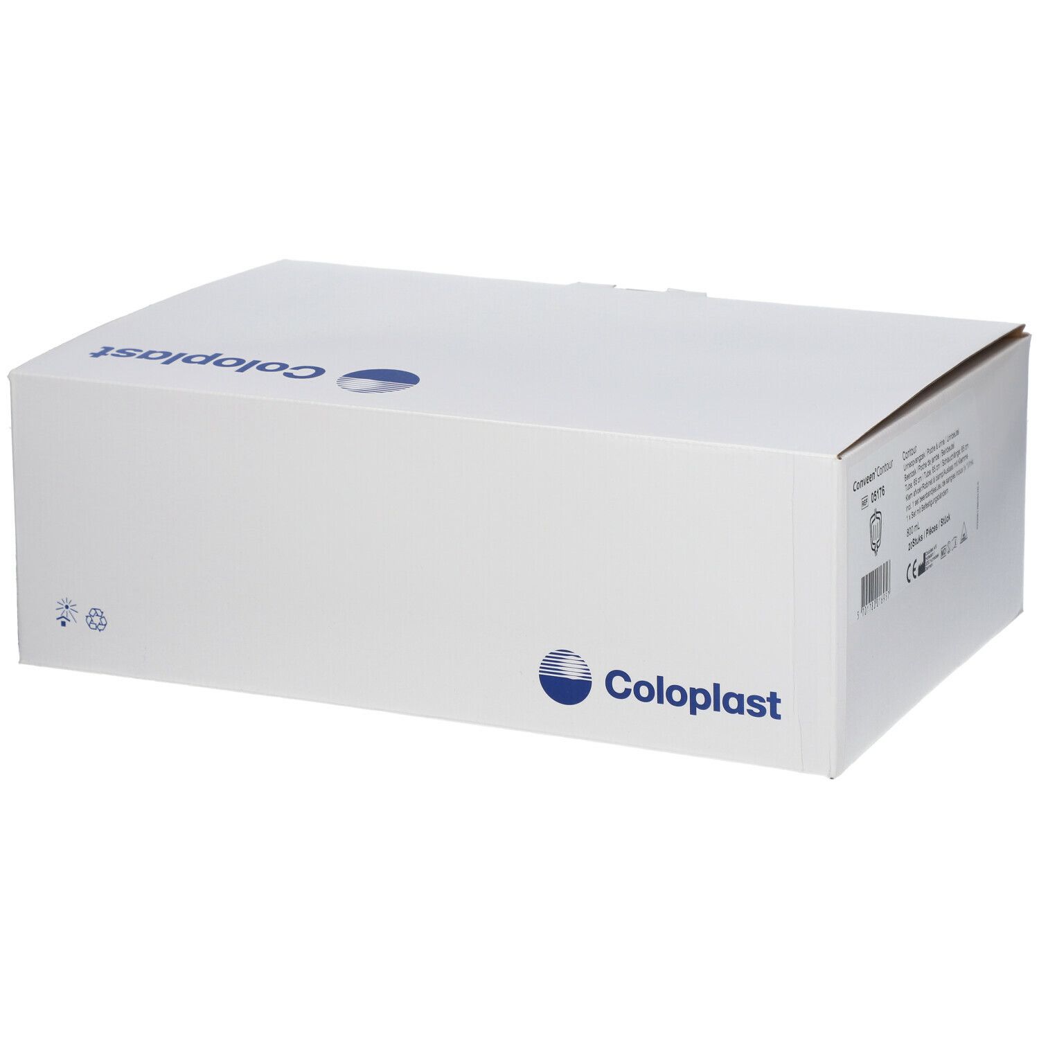 Boîte blanche Coloplast. Informations sur le produit et logo. Emballage fermé.
