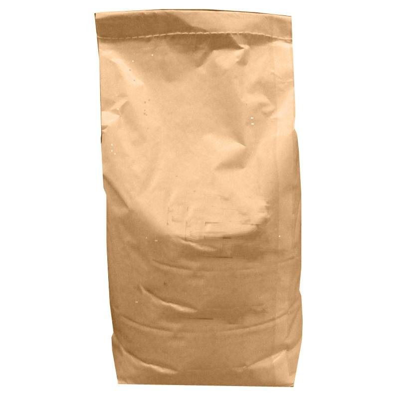 Sac en papier brun, rempli. Le dessus est plié et fermé. Aucun autre détail visible.