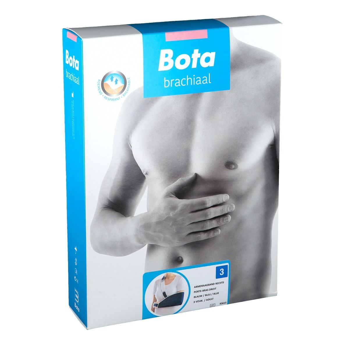 Emballage Bota Armsling. Inscription: Bota, brachial. Illustration d'un torse. L'emballage montre une image du produit.