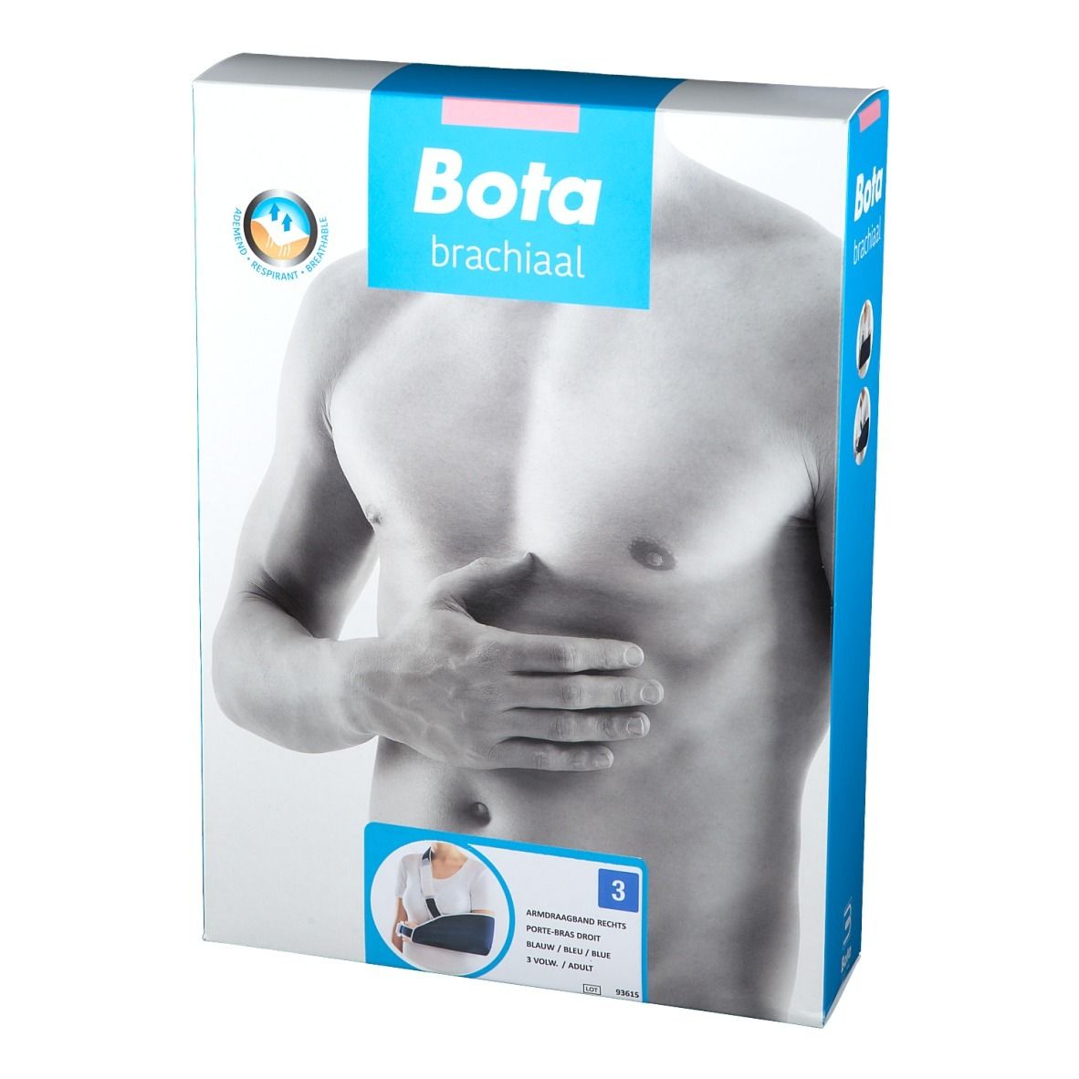 Emballage Bota Armsling. Inscription: Bota, brachial. Illustration d'un torse. L'emballage montre une image du produit.