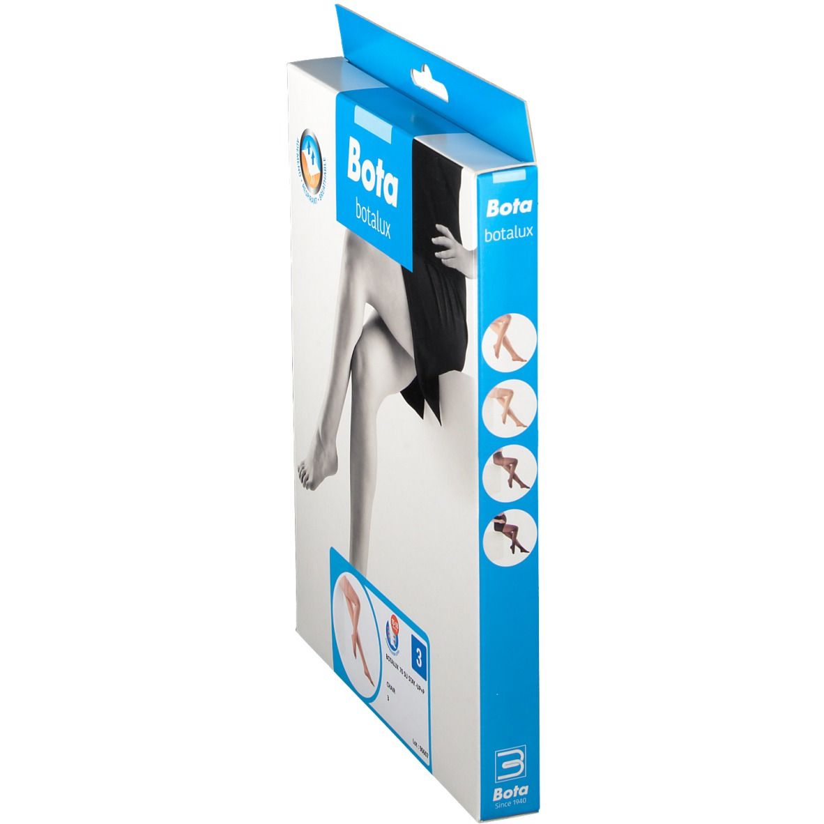 Boîte Bota Botalux 70 Stay-up SU +P Taille 3, vue latérale. Images du produit et marque visibles. Taille 3.