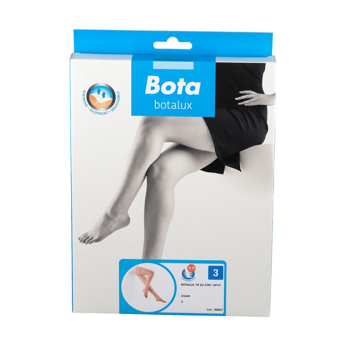 Boîte Bota Botalux 70 Stay-up SU +P Taille 3. Image du produit sur l'emballage. Marque et nom visibles. Taille 3.