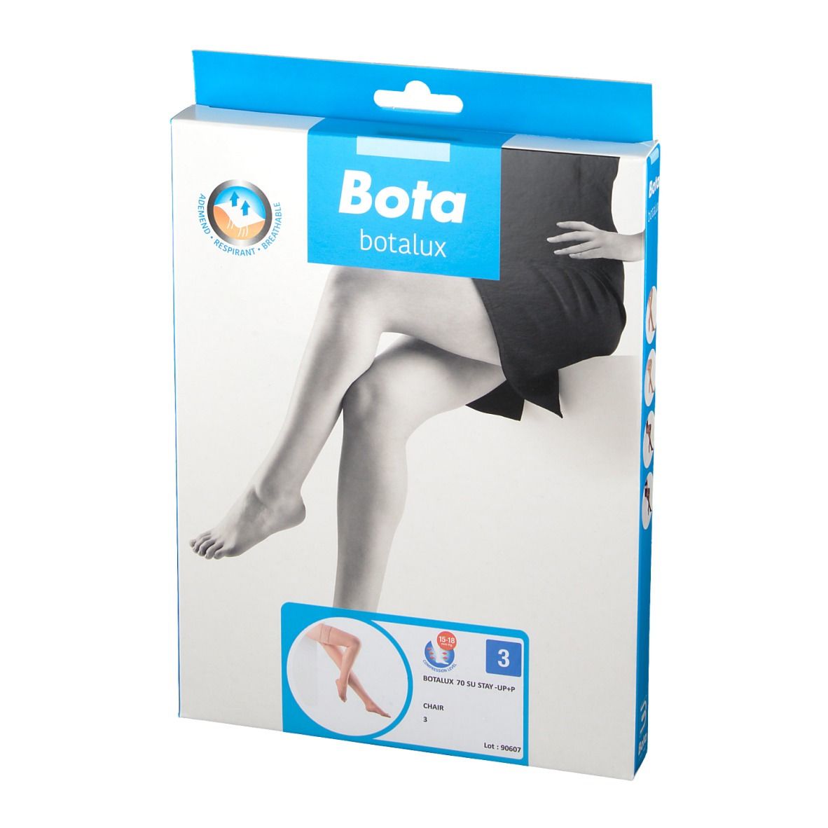 Boîte Bota Botalux 70 Stay-up SU +P Taille 3. Image du produit sur l'emballage. Marque et nom visibles. Taille 3.
