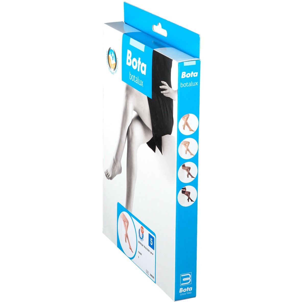 Vue latérale de l'emballage Botalux 70 Stay-Up Skin Color N5. Illustrations de produits et choix de couleurs. Taille 5.