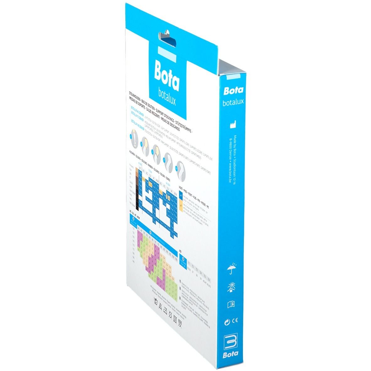 Vue latérale de l'emballage Botalux 70 Stay-Up Skin Color N5. Informations et symboles. Nom du produit visible.