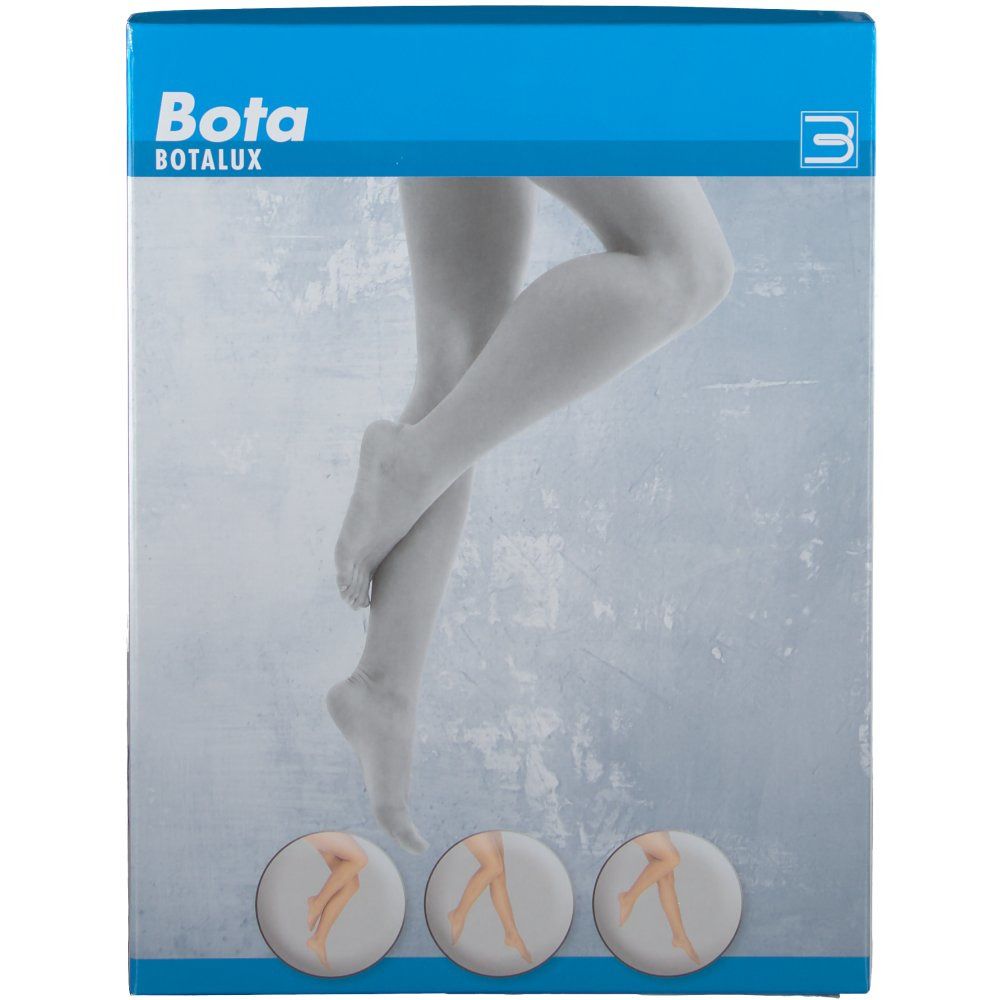 Emballage de bas Bota Botalux. Image de jambes. Logo en haut à gauche.