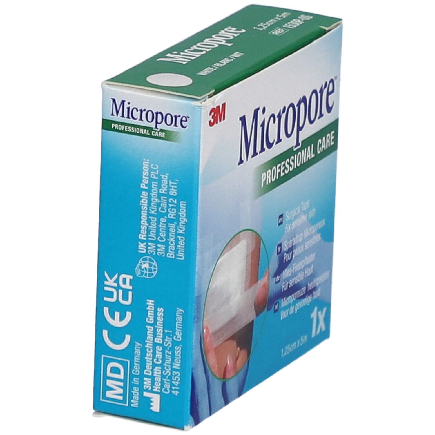 Boîte de sparadrap Micropore 3M. 1,25cm x 5m. Inscription: Professional Care. Avec marquage CE.