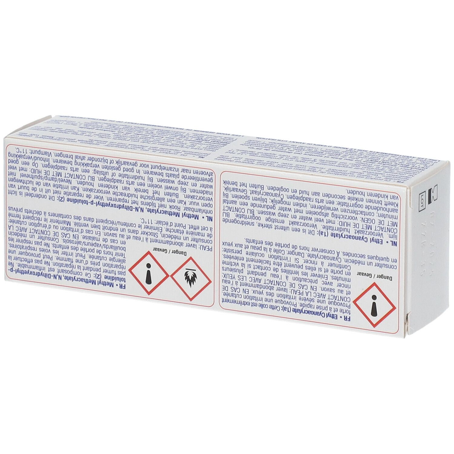 Dos de l'emballage Bonyplus Reparfix. Texte en plusieurs langues, avertissements et symboles de danger.