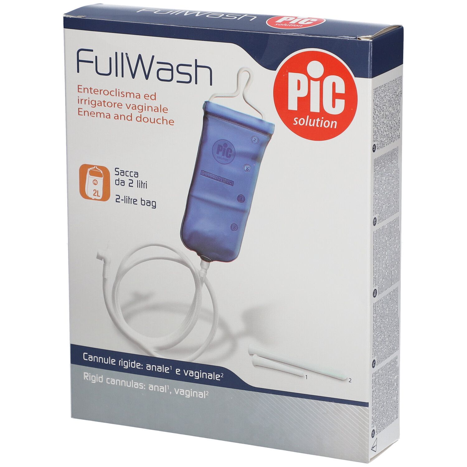Emballage FullWash. Sac bleu, tubes et canules visibles. Logo PIC sur l'emballage.