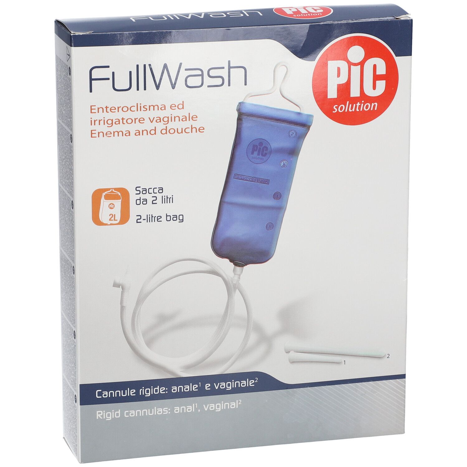 Emballage FullWash. Sac bleu, tubes et canules visibles. Logo PIC sur l'emballage.