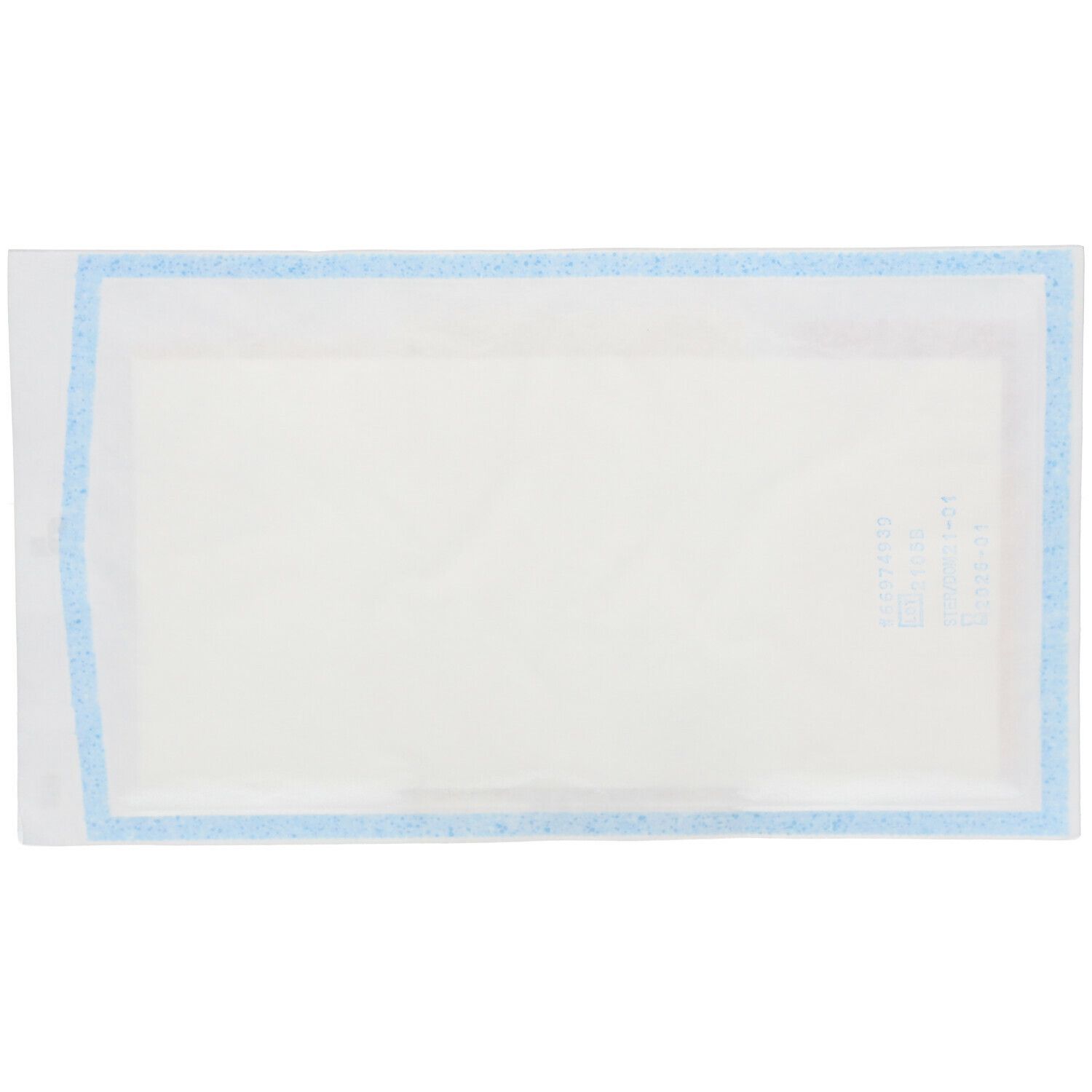 Compresse Melolin stérile dans un emballage scellé. Bordure bleue.