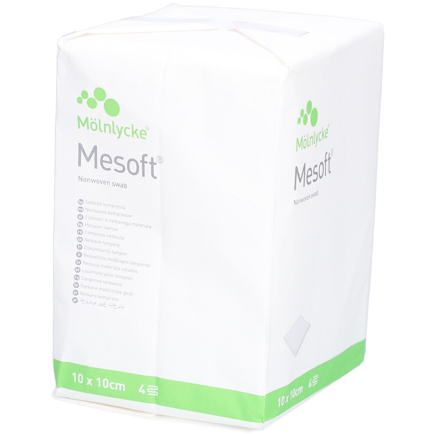 Mölnlycke Mesoft Vlieskompresse, 10x10cm, 4 Stück.