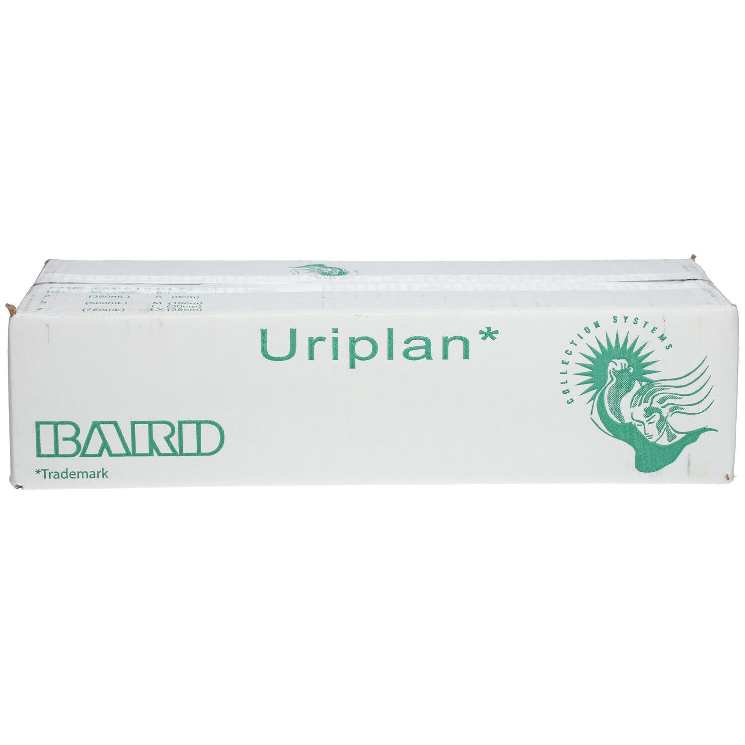 Emballage en carton blanc avec logo Uriplan et logo Bard. Texte vert.