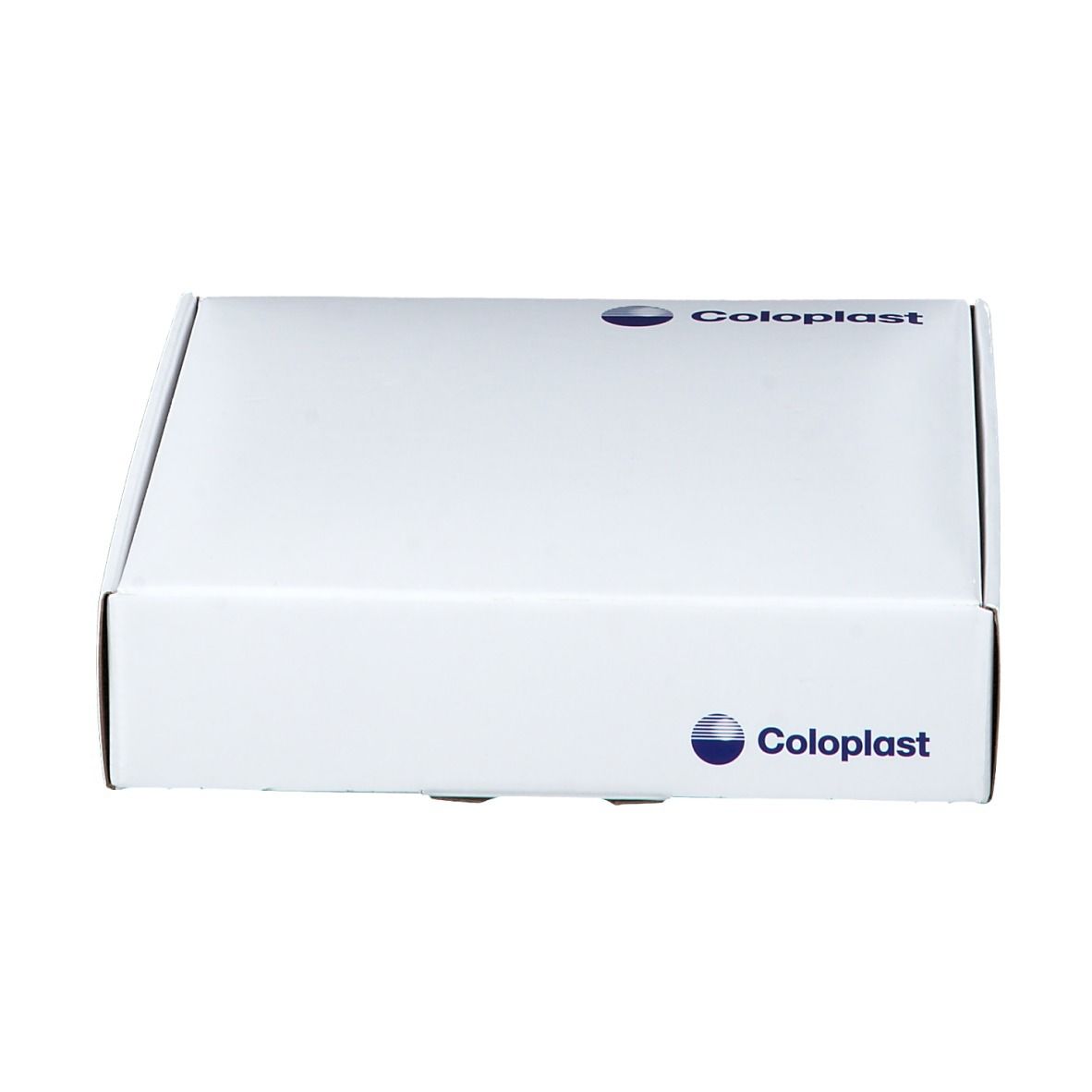 Boîte blanche avec logo COLOPLAST. Vue en perspective.