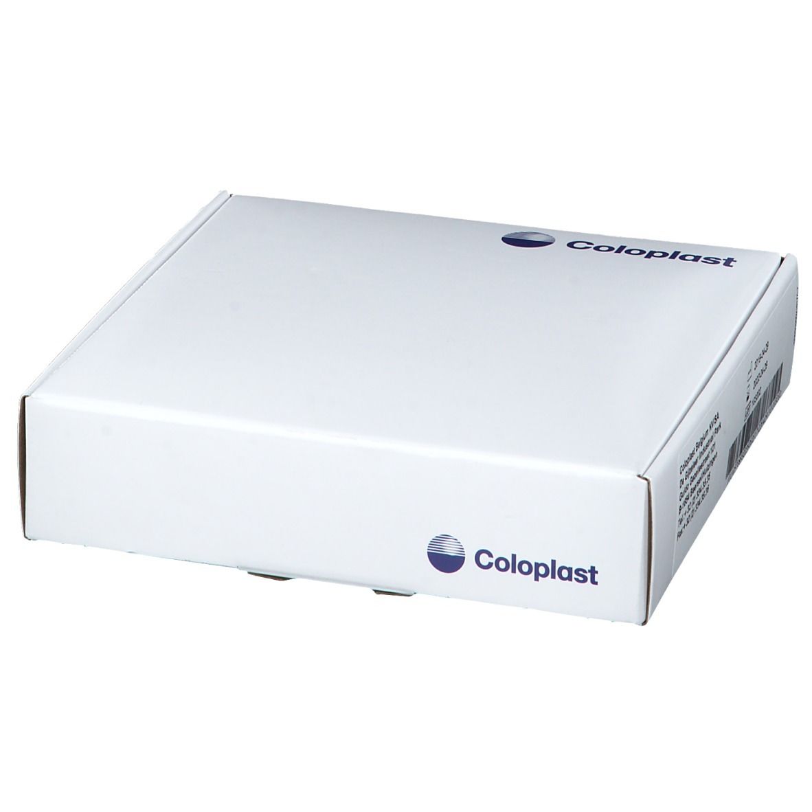 Boîte blanche avec logo COLOPLAST. Vue latérale.