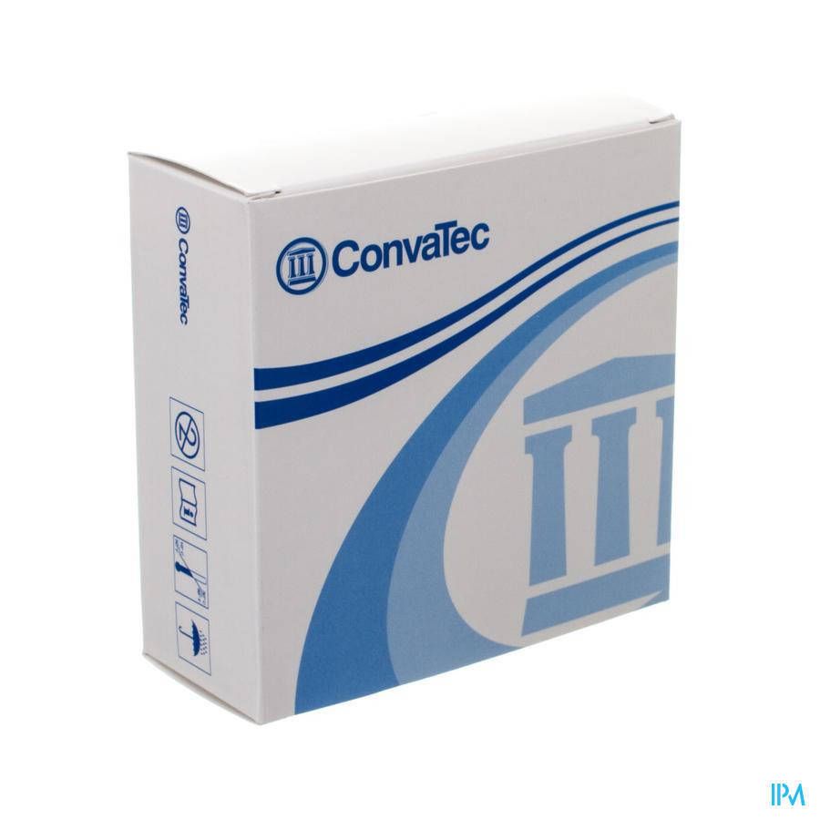 Witte verpakking met blauw golfpatroon en ConvaTec-logo. Pictogrammen op de zijkant.