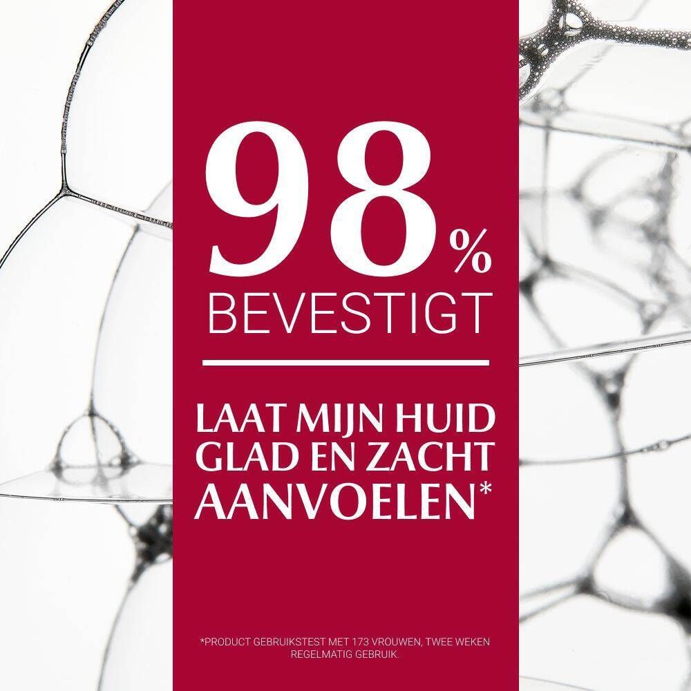 Tekst: 98% bevestigen, laat mijn huid glad en zacht aanvoelen.