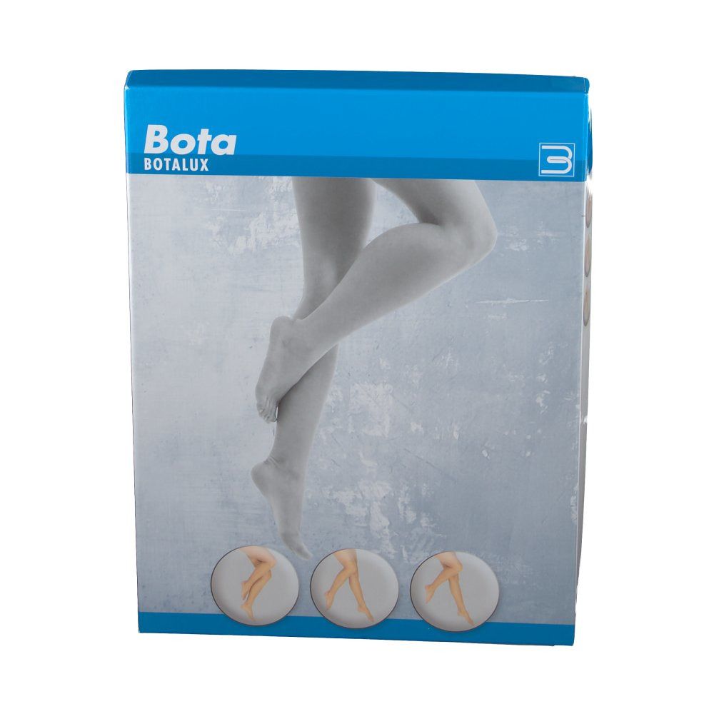 Emballage Bota Botalux. Illustration de jambes. Trois illustrations de produits.