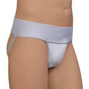 Suspenseur gris. Large ceinture, sangles de jambe. Matière tissée. Suspenseur de sport.