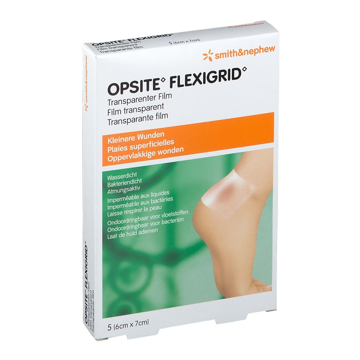Boîte OPSITE FLEXIGRID, film transparent. 5 pièces (6cm x 7cm). Imperméable, respirant, antibactérien.