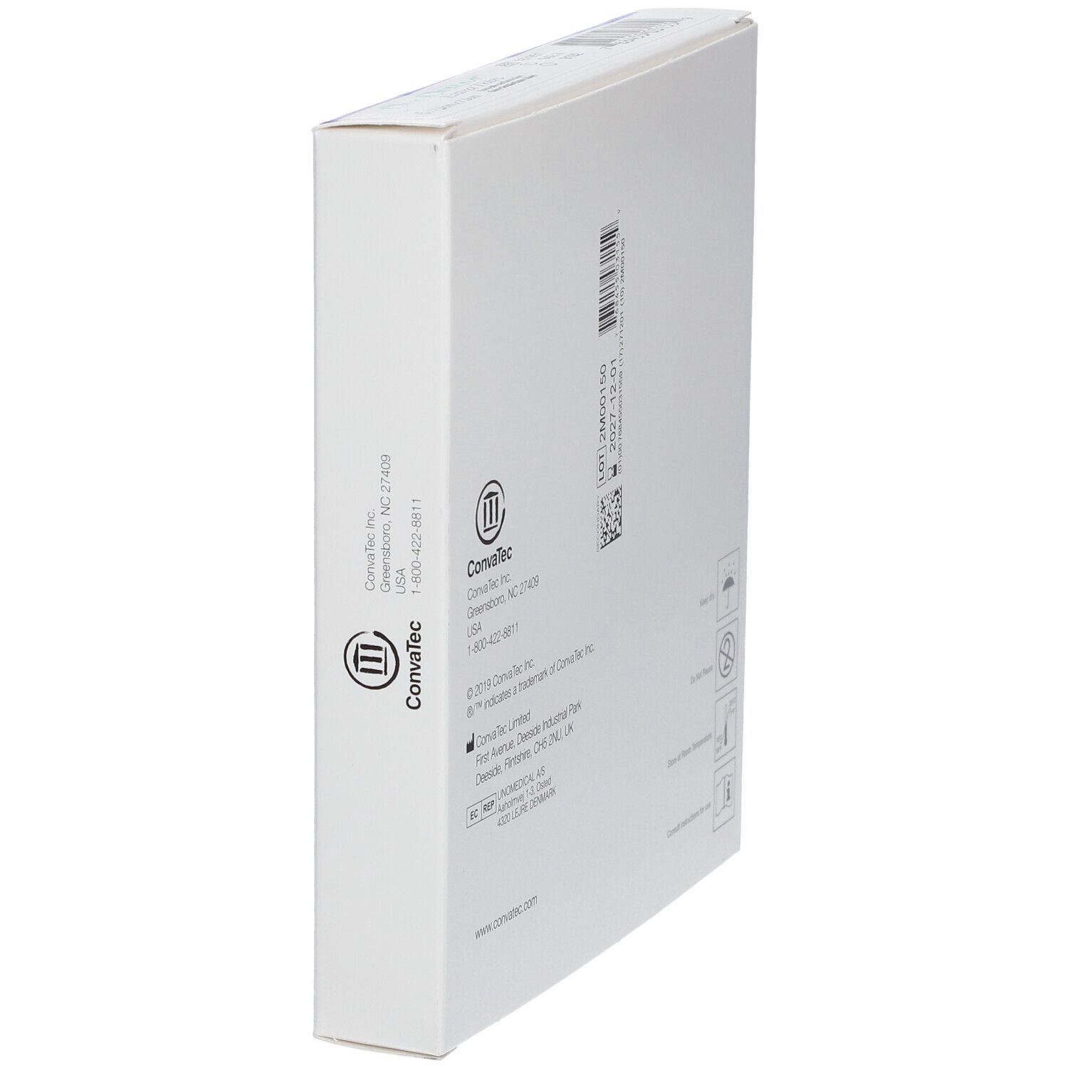 Vue latérale de la boîte DuoDERM® Extra Thin. Informations fabricant et numéro de lot visibles.