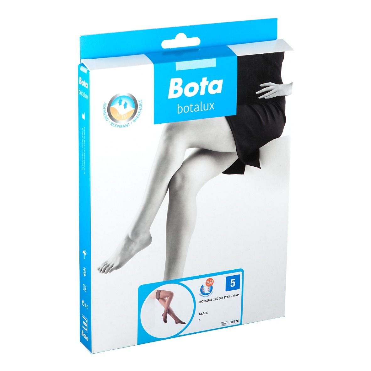 Emballage Bota botalux. Image d'une jambe avec bas. Impression: Taille 5.