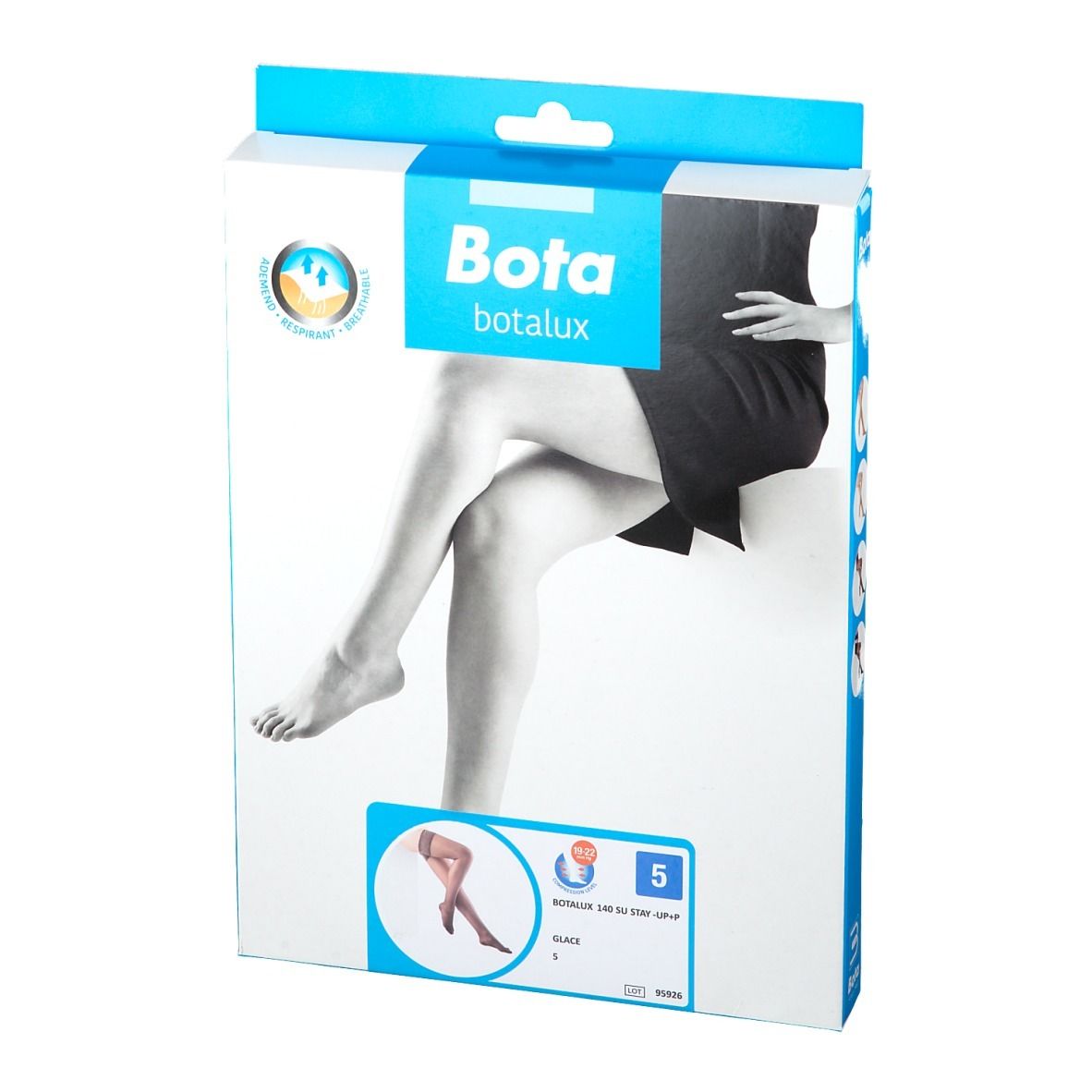 Emballage Bota botalux. Image d'une jambe avec bas. Impression: Taille 5, Glace.