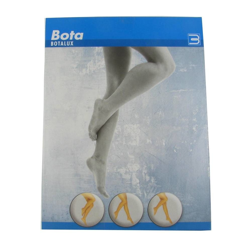 Emballage Bota Botalux. Illustration de jambes. Trois cercles avec des illustrations de jambes en différentes positions.