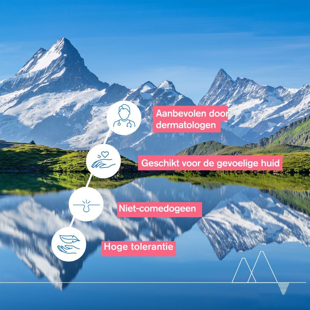 Landschap met bergen. Tekst in het Nederlands. Productnaam niet zichtbaar.
