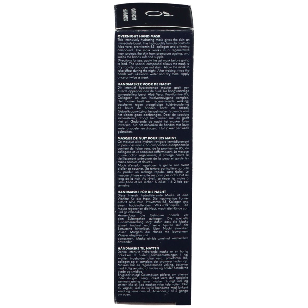 Dos de la boîte. Description du produit en plusieurs langues. Logo HERÔME.