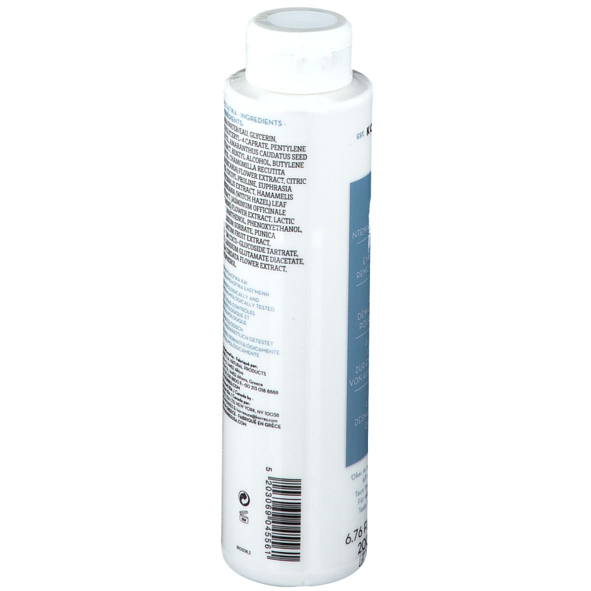 Dos du flacon blanc. Liste des ingrédients. 6.76 fl. oz. U.S. 200 ml.