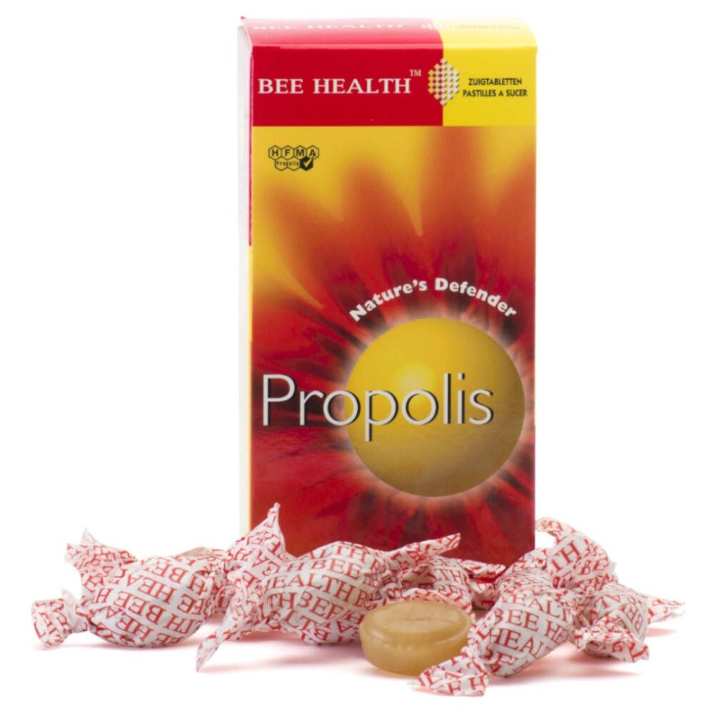 Boîte de pastilles de propolis. Pastilles individuelles emballées. Marque: Bee Health.