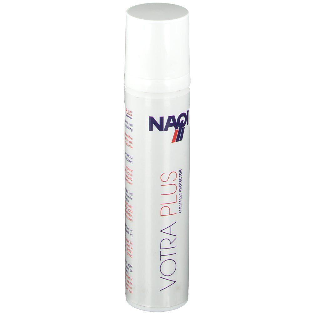 Flacon blanc NAQI® Votra Plus avec bouchon pulvérisateur. Nom et logo du produit visibles.