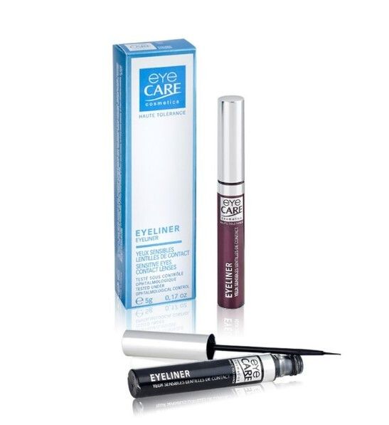 Emballage et tube d'eye-liner. Texte : Eyeliner, Augenpflege, Haute Tolérance.