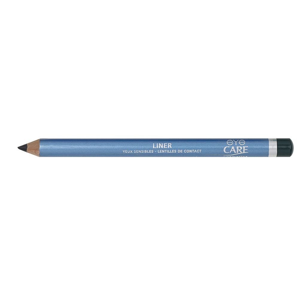 Crayon pour les yeux bleu avec pointe noire. Inscription: LINER, EYE CARE. Pour yeux sensibles et porteurs de lentilles.