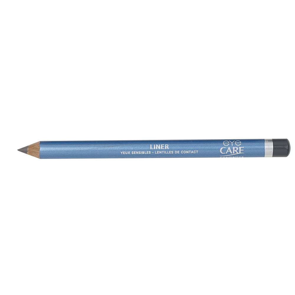 Crayon bleu avec pointe noire. Inscription: LINER, EYE CARE. Pour yeux sensibles et porteurs de lentilles.