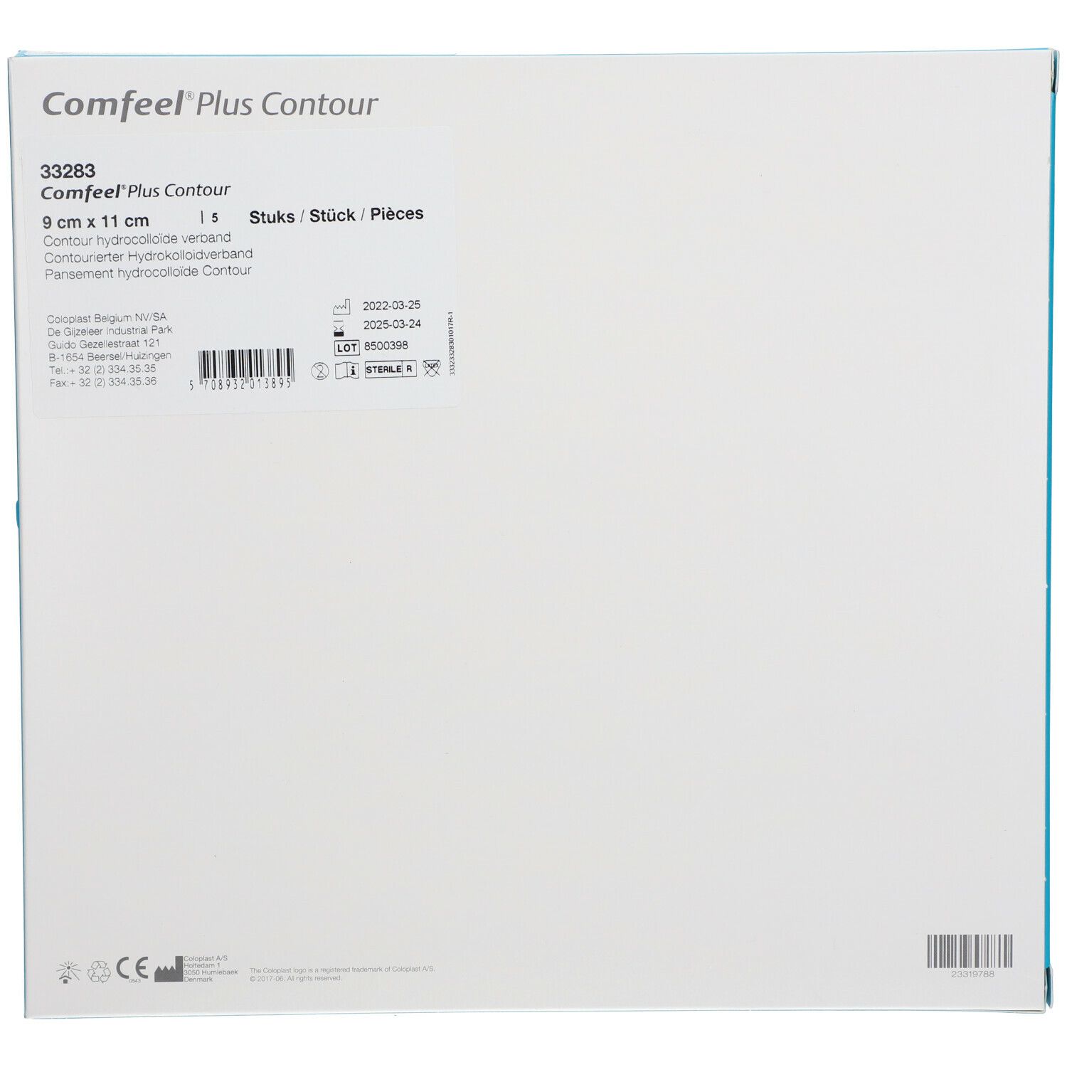 Verpakking Comfeel Plus Contour, 9 x 11 cm. Productinformatie en fabrikant. Steriel.