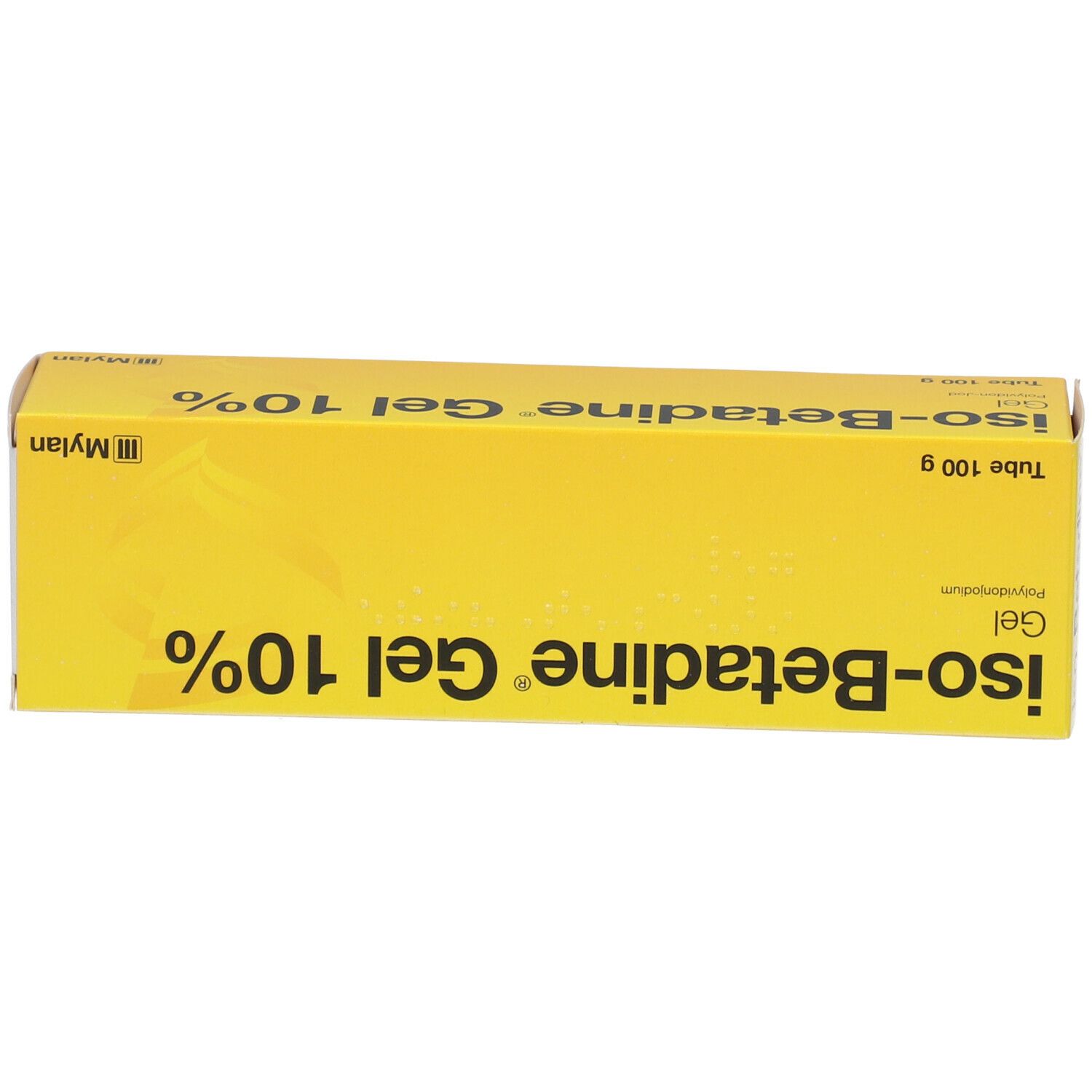 Gele doos. Opschrift: iso-Betadine Gel 10%.