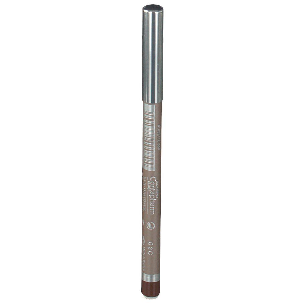 Crayon à sourcils avec capuchon argenté. Inscription: Sepphapharm. Couleur: Noisette 02C.