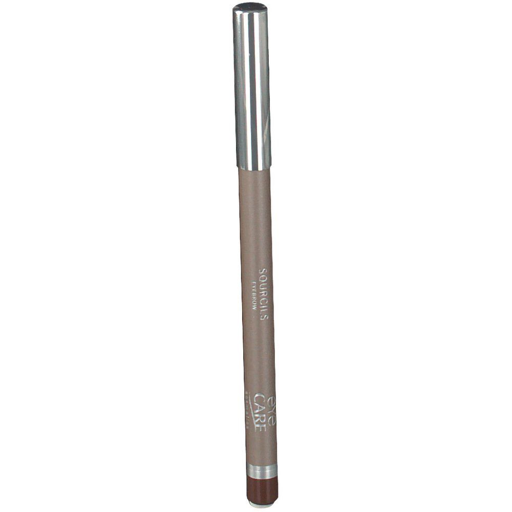 Crayon à sourcils avec capuchon argenté. Inscription: Eye Care. Couleur: Noisette.