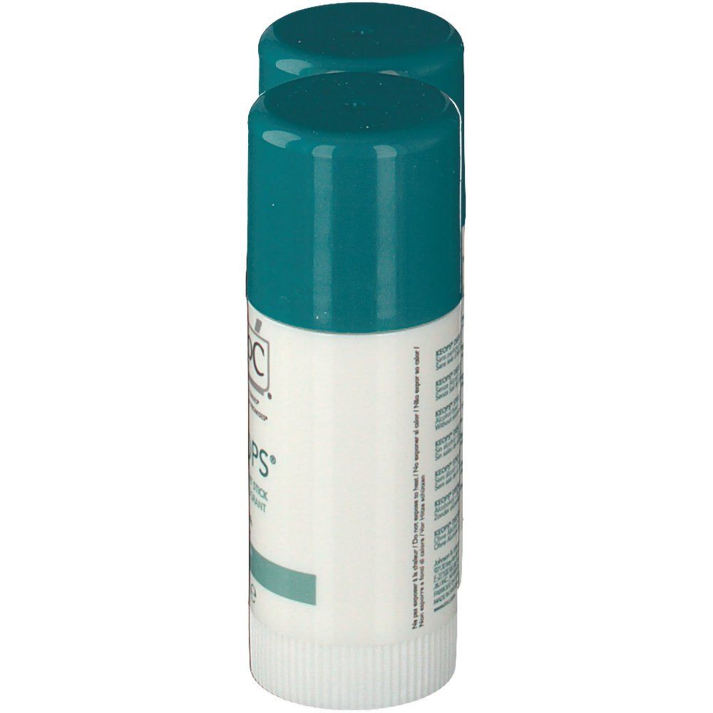Stick déodorant RoC Keops. Récipient blanc, couvercle bleu. Vue latérale. Texte: Keops, Efficacité 24h.