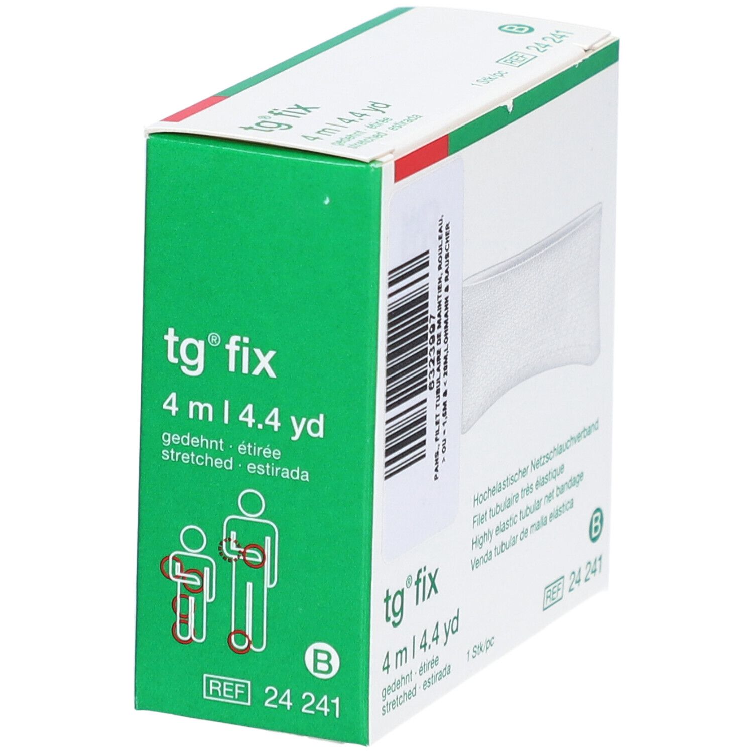 tg® fix, 4 m, emballage vert. Filet tubulaire très élastique. Symbole de personnes.