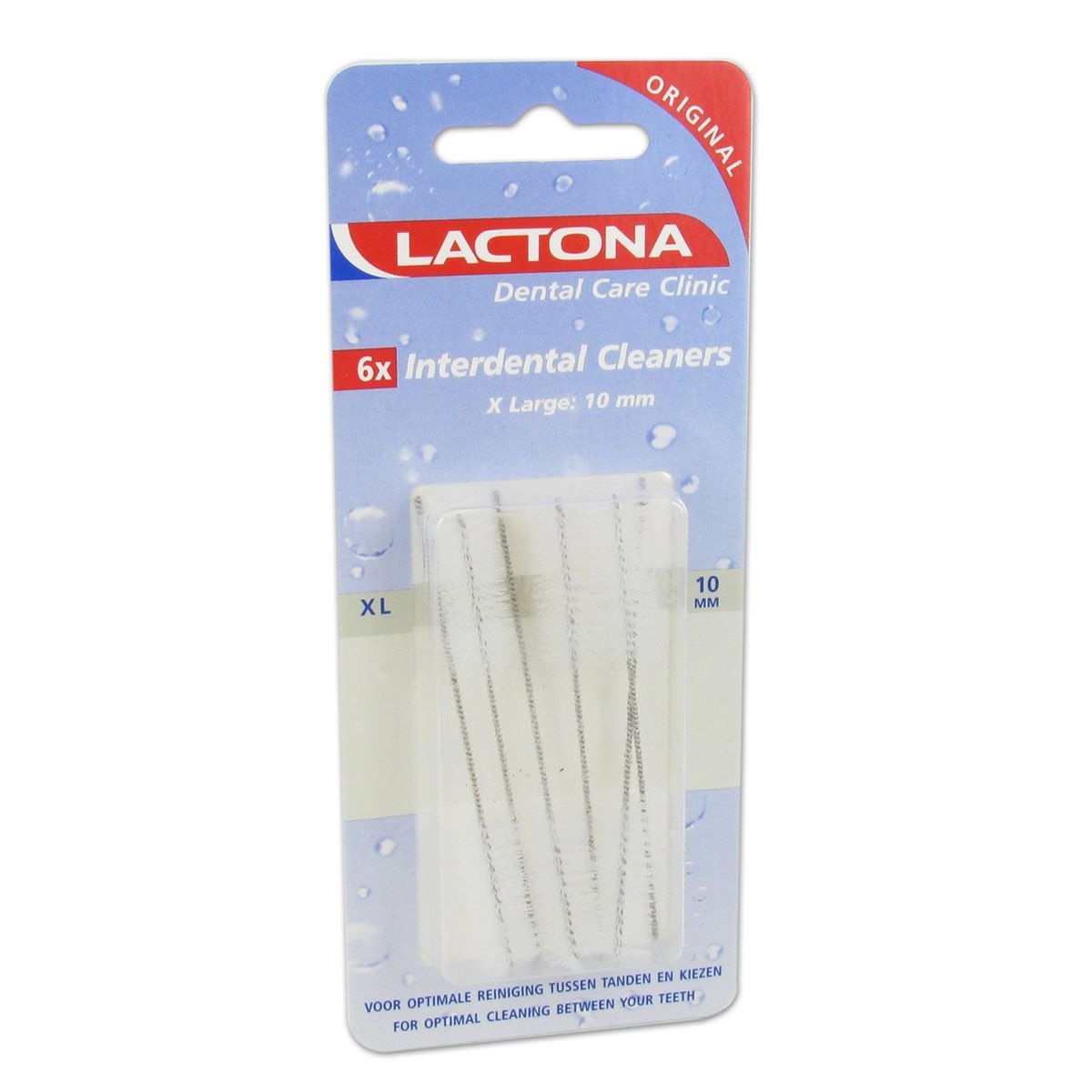 Emballage de 6 nettoyeurs interdentaires Lactona, taille XL, 10 mm. Emballage plastique transparent.