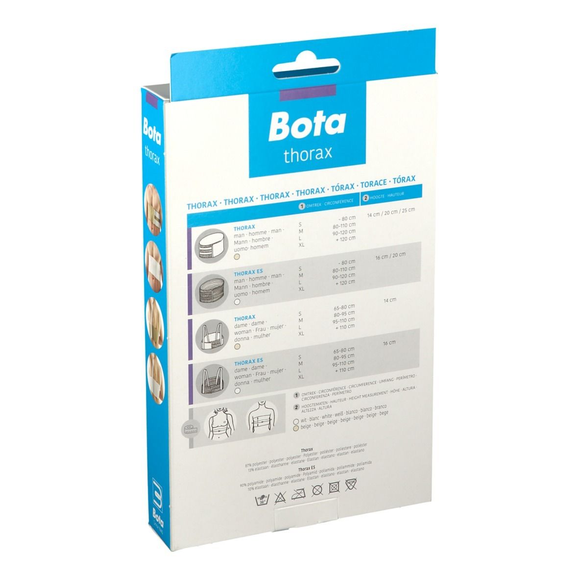 Dos de la boîte Bota Thorax Belt ES Men XL. Images du produit et informations de taille. Informations de taille.