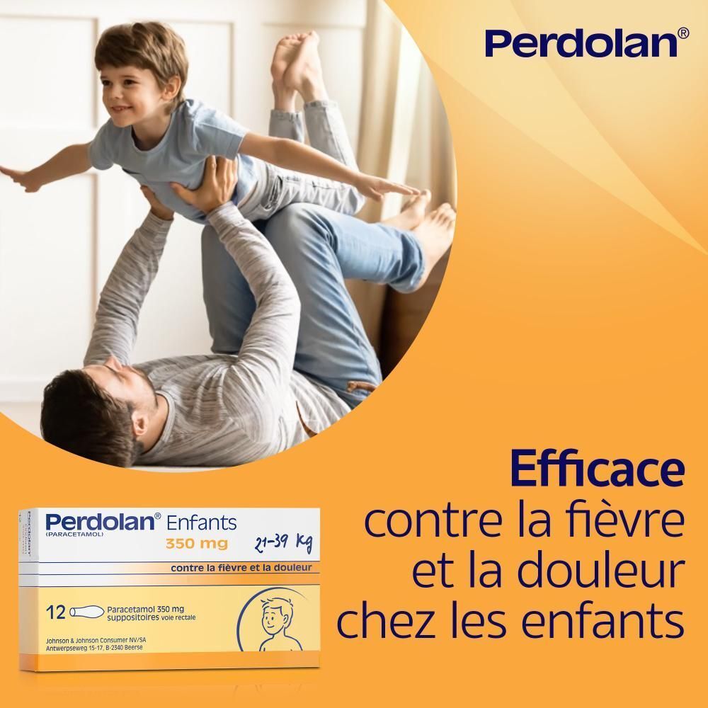 Image d'un père et d'un enfant. Texte : Efficace contre la fièvre et la douleur chez les enfants.