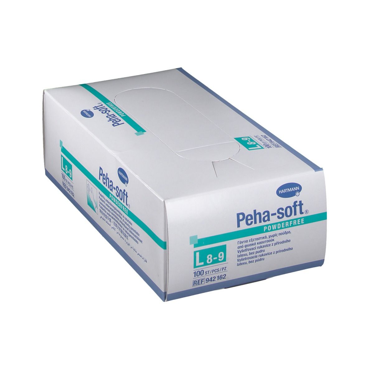 Boîte blanche Peha-soft. Taille L 8-9, 100 pièces. Gants d'examen sans poudre en latex.