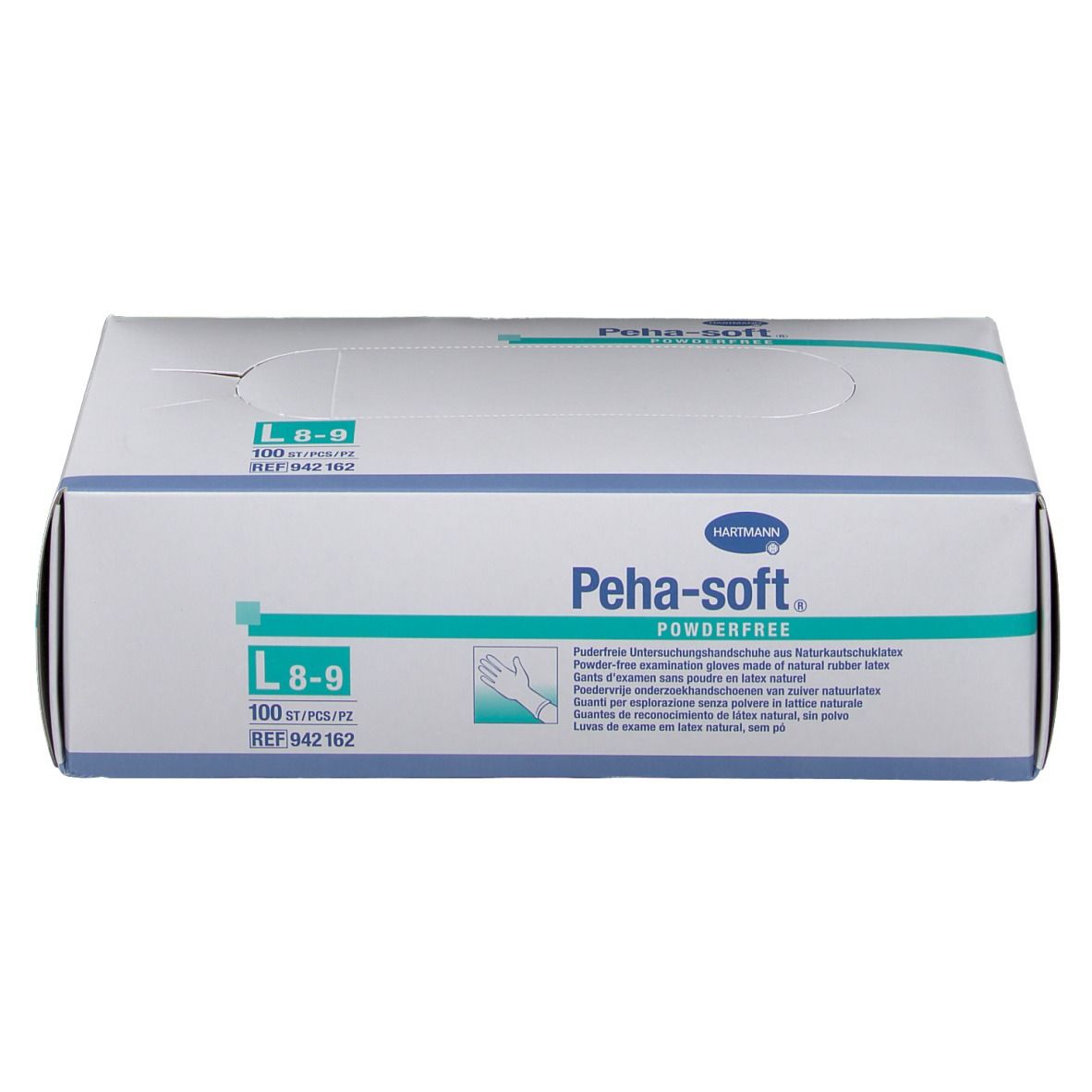 Boîte blanche Peha-soft. Taille L 8-9, 100 pièces. Gants d'examen sans poudre en latex.